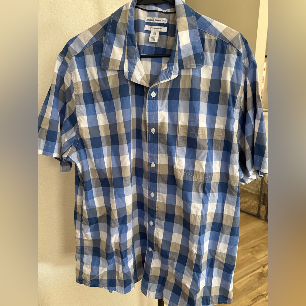 Amazon Essentials men’s checkered button down polo